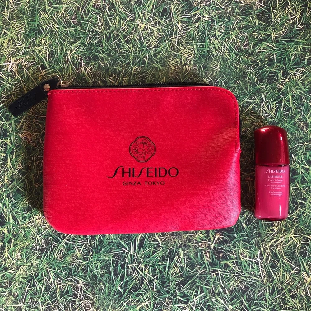 Shiseido Ginza Tokyo Red Makeup Bag with .33 oz Ultimune Deluxe Sample Included